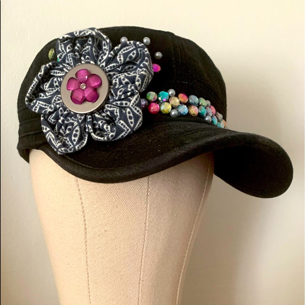 Up-cycled Bling Hat - Black & Pastels